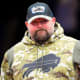 Nov 21, 2021; Orchard Park, New York, USA; Buffalo Bills offensive coordinator Brian Daboll walks to the field prior to the game against the Indianapolis Colts at Highmark Stadium.